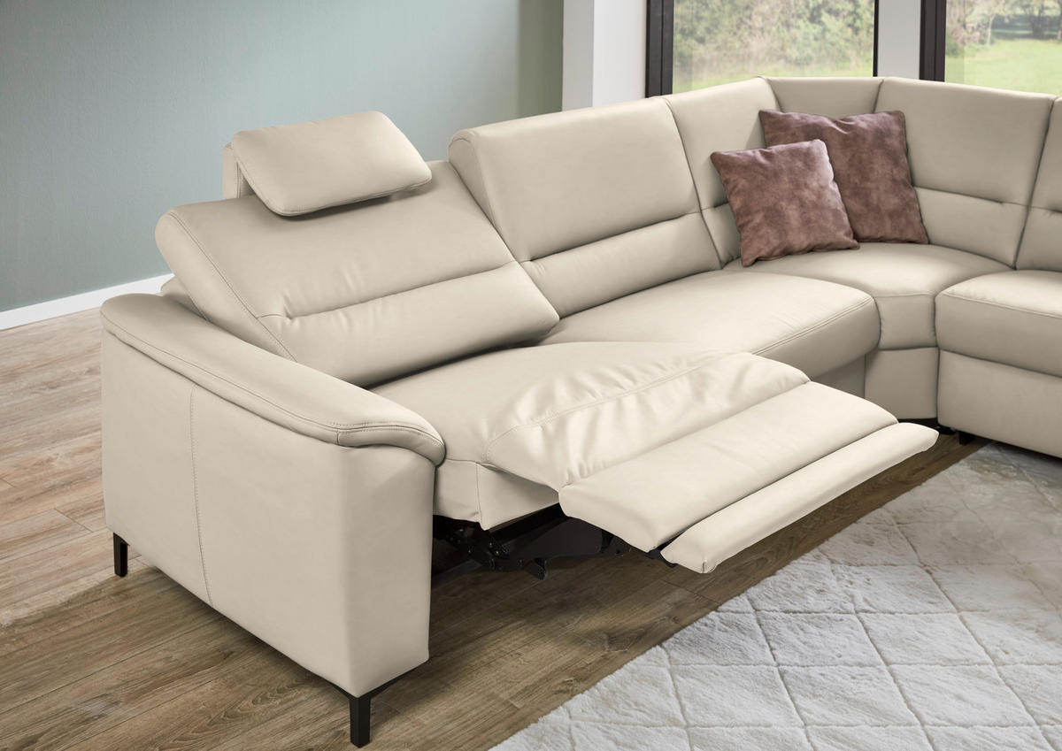 ECKSOFA  in Echtleder Ecru  290/249 cm  - Ecru/Schwarz, KONVENTIONELL, Leder/Metall (290/249cm) - Beldomo Premium