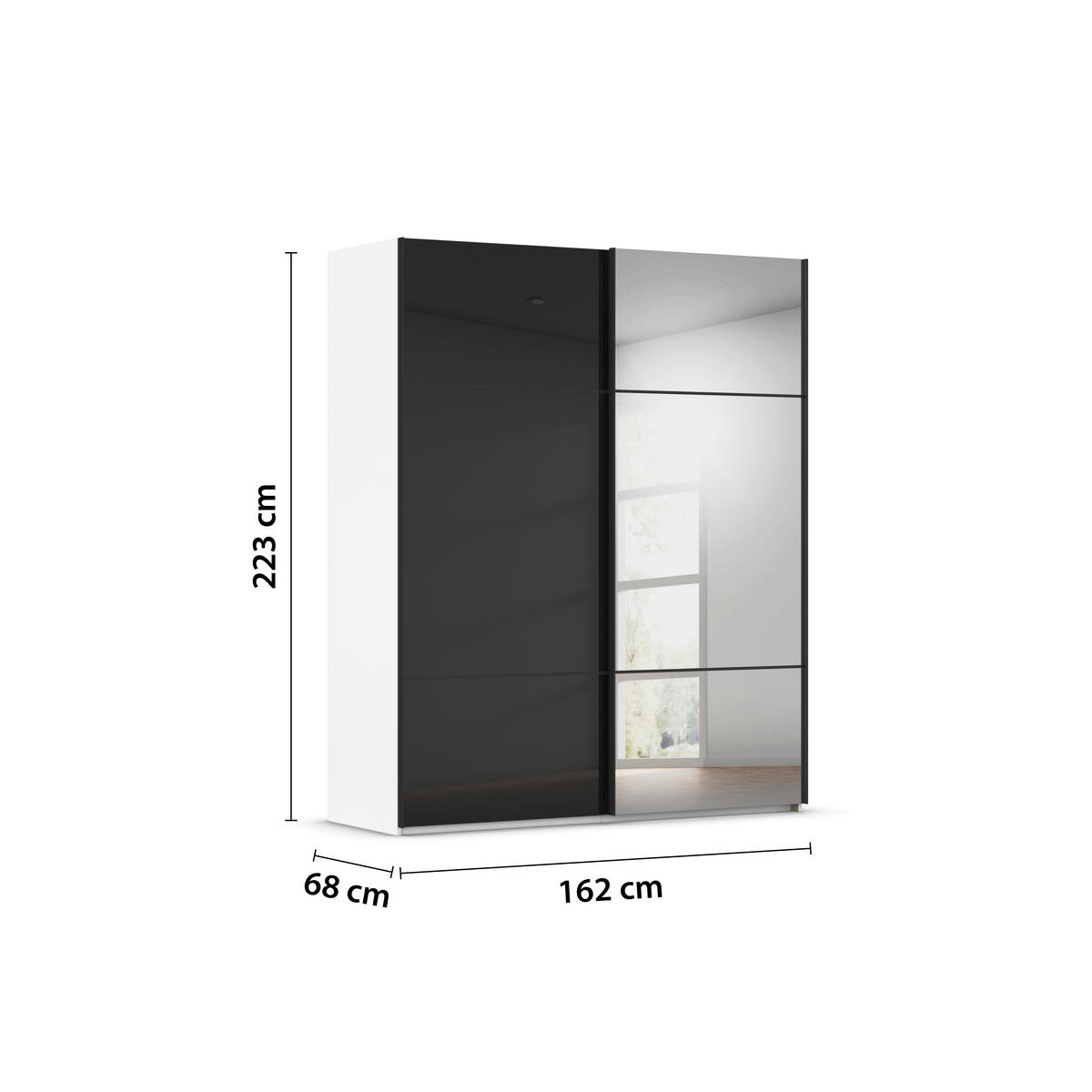 SCHWEBETÜRENSCHRANK in Schwarz, Weiss  - Weiss/Schwarz, Konventionell, Glas/Holzwerkstoff (162/223/68cm) - Novel