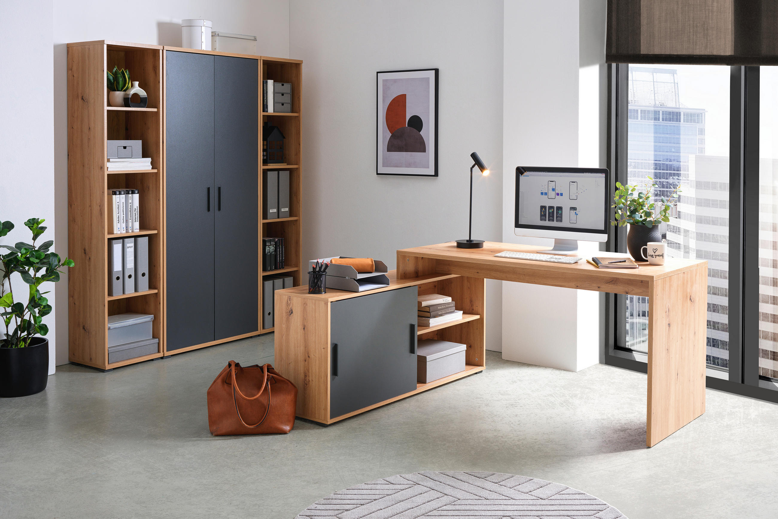 BÜRO - Anthrazit/Eiche Artisan, Konventionell, Holzwerkstoff - Cantus