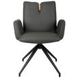 ARMLEHNSTUHL  Sitzfläche 360° drehbar, automatische Rückholfunktion Bouclé Echtleder  - Anthrazit/Schwarz, Design, Leder/Holz (62/87/63cm) - Valnatura