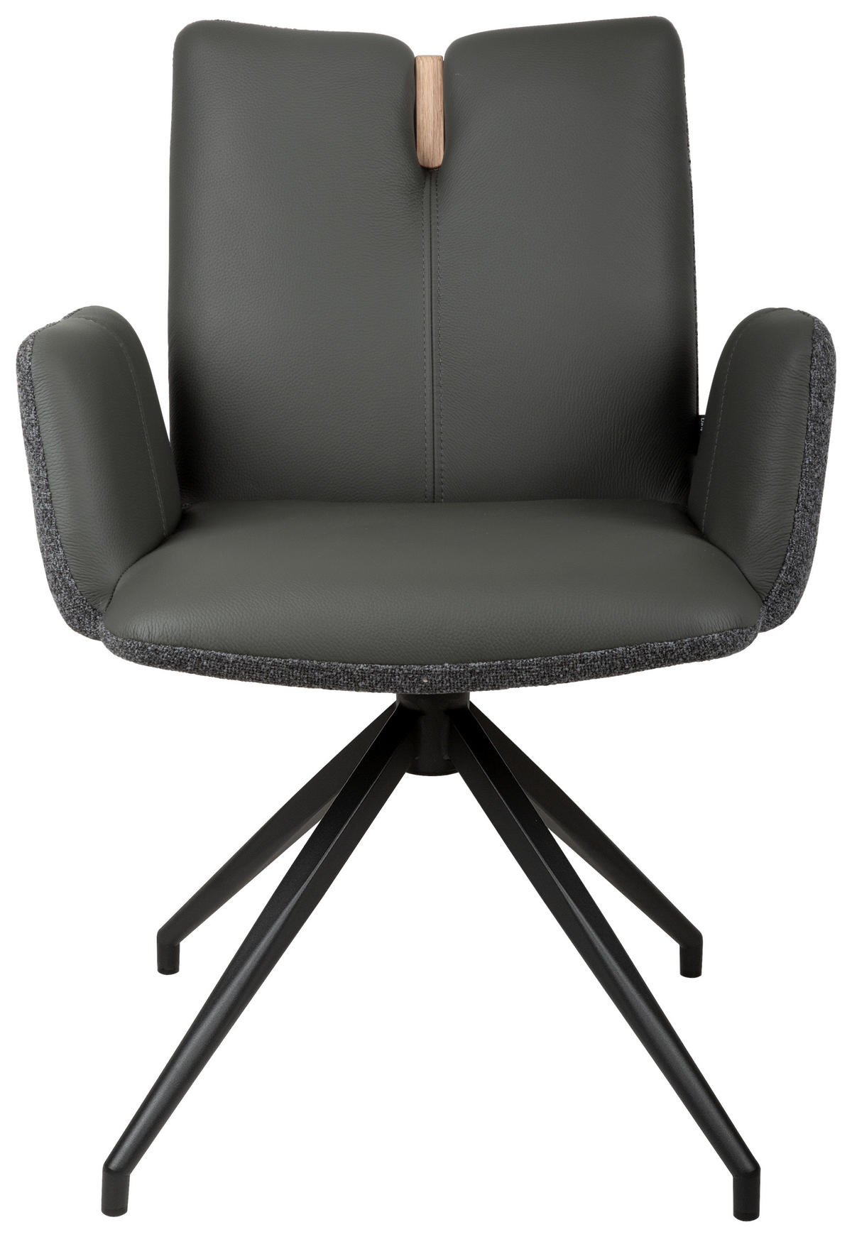 ARMLEHNSTUHL  Sitzfläche 360° drehbar, automatische Rückholfunktion Bouclé Echtleder  - Anthrazit/Schwarz, Design, Leder/Holz (62/87/63cm) - Valnatura