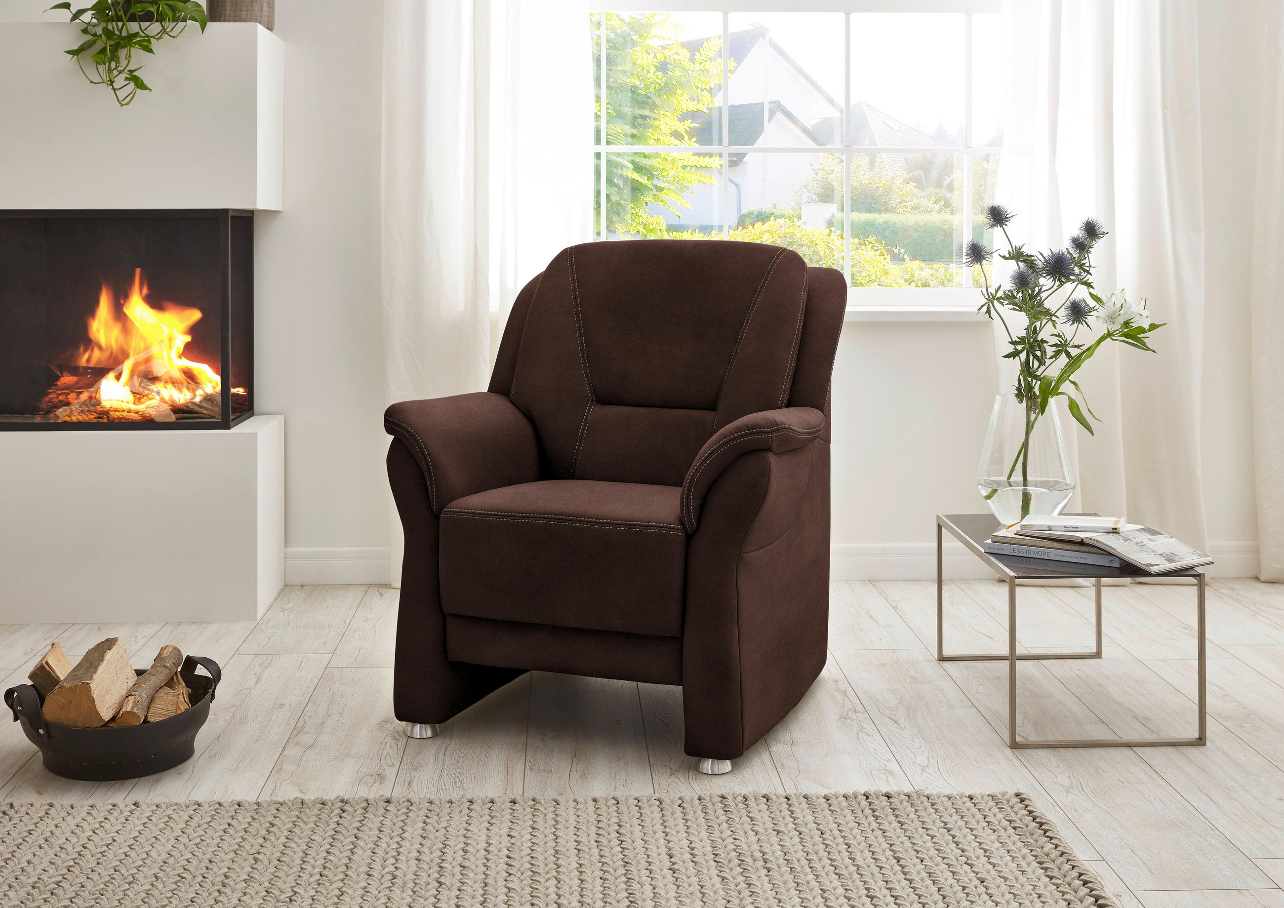 SESSEL in Mikrofaser Braun  - Beige/Alufarben, Konventionell, Textil/Metall (90/100/89cm) - Beldomo Comfort