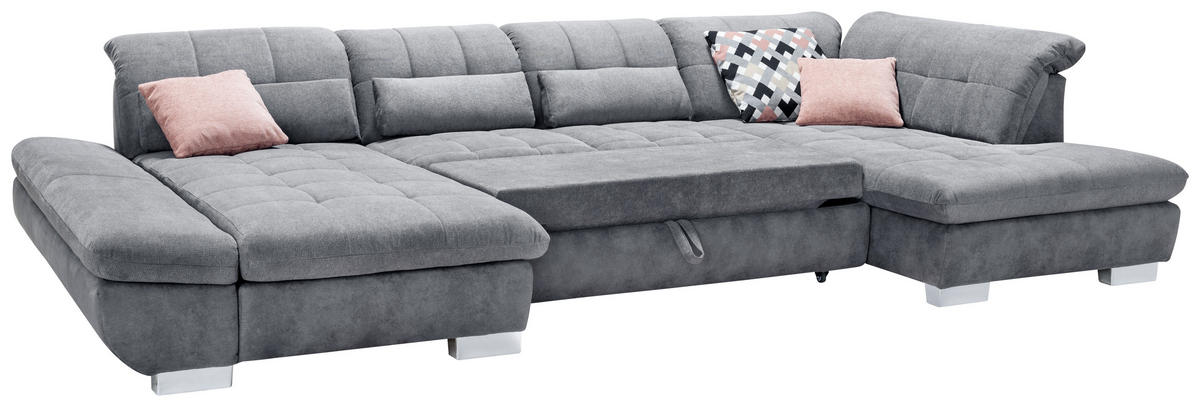 WOHNLANDSCHAFT in Mikrofaser Grau  - Chromfarben/Grau, Design, Kunststoff/Textil (204/350/211cm) - Xora