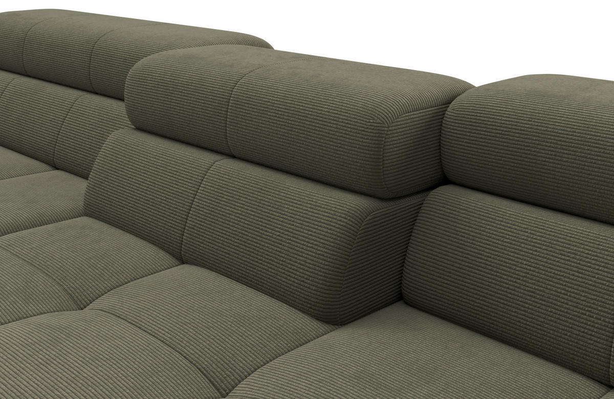 ECKSOFA Olivgrün Feincord Rücken echt, Kopfteilverstellung, Sitztiefenverstellung  - Schwarz/Olivgrün, KONVENTIONELL, Textil/Metall (226/293cm) - Hom`in