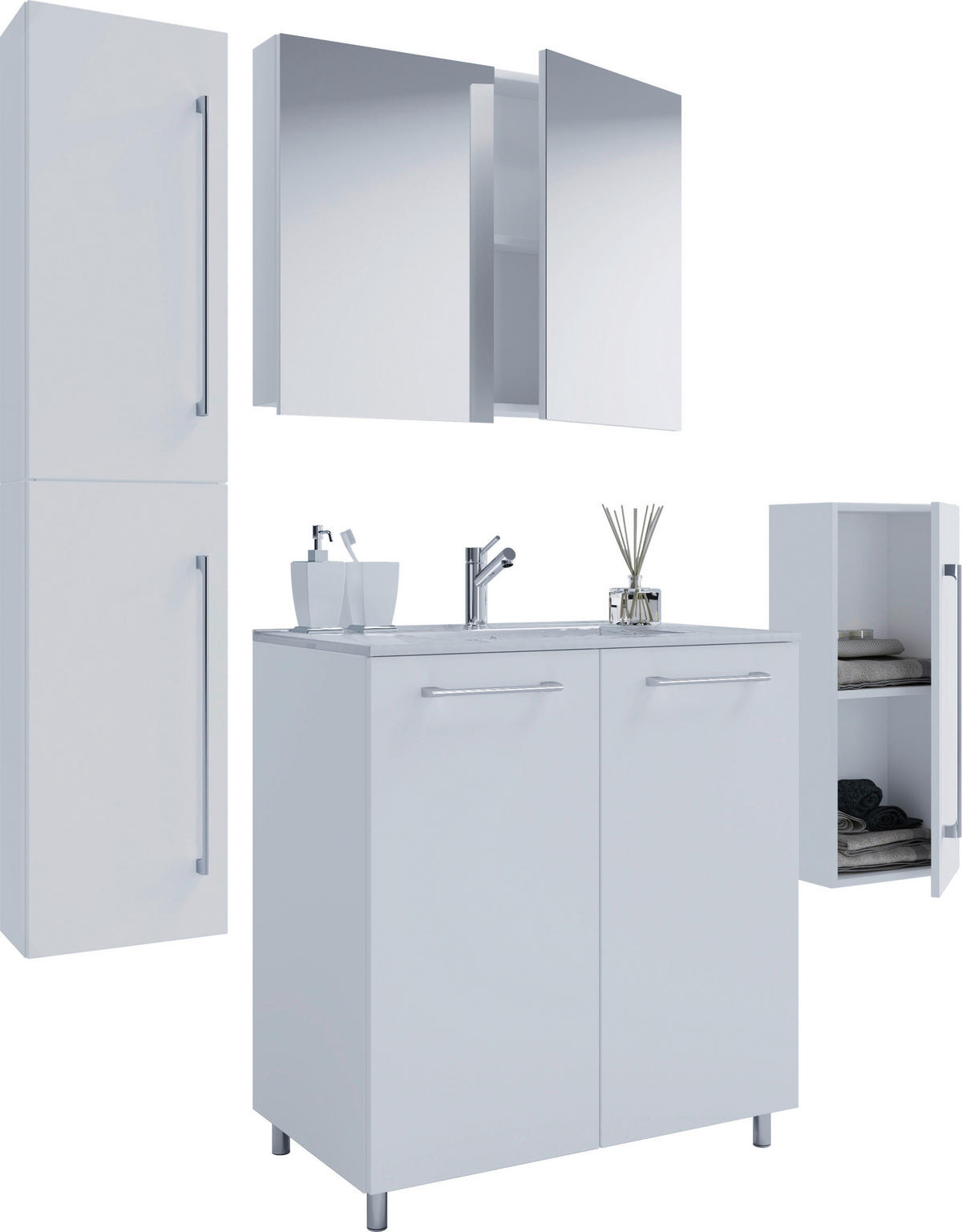 BADRUM 127 cm  - vit/aluminiumfärg, Modern, metall/trämaterial (127cm) - MID.YOU