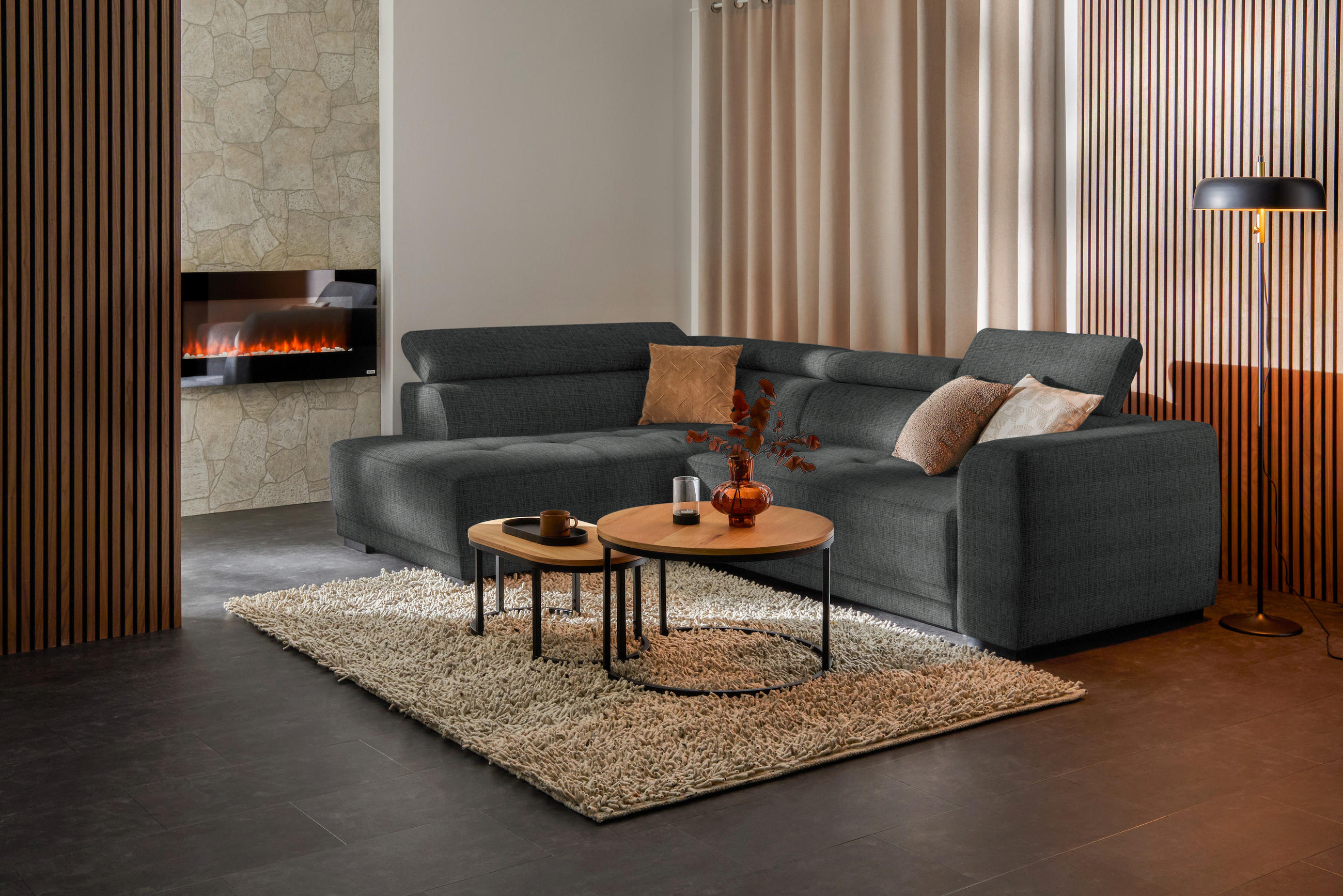 ECKSOFA in Chenille Dunkelgrau  205/284 cm  - Dunkelgrau/Schwarz, Design, Kunststoff/Textil (205/284cm) - Xora