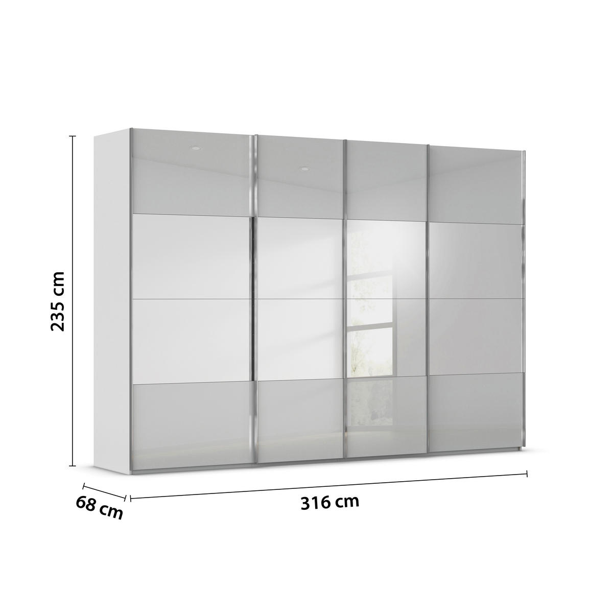 SCHWEBETÜRENSCHRANK 316/235/68 cm 4-türig Seidengrau  - Chromfarben/Seidengrau, Design, Glas/Holzwerkstoff (316/235/68cm) - Novel