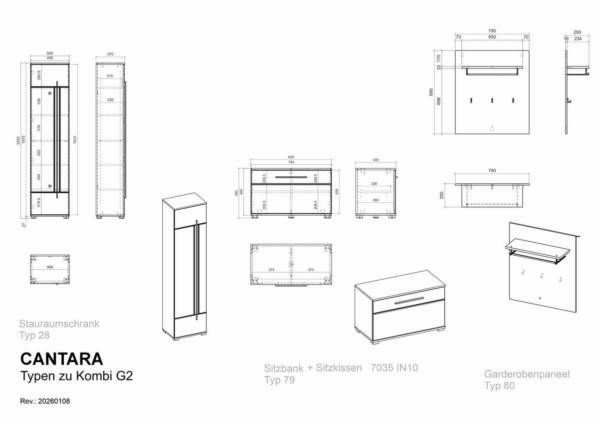 GARDEROBE 4-teilig  in 140/201/39 cm  - Eichefarben, MODERN, Holzwerkstoff (140/201/39cm) - MID.YOU