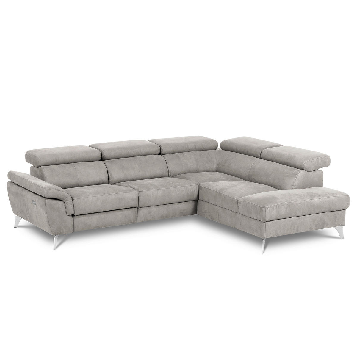 ECKSOFA SONO in Lederlook Grau Armteilverstellung, Kopfteilverstellung  265/210 cm  - Chromfarben/Grau, Design, Textil/Metall (265/210cm) - Livetastic