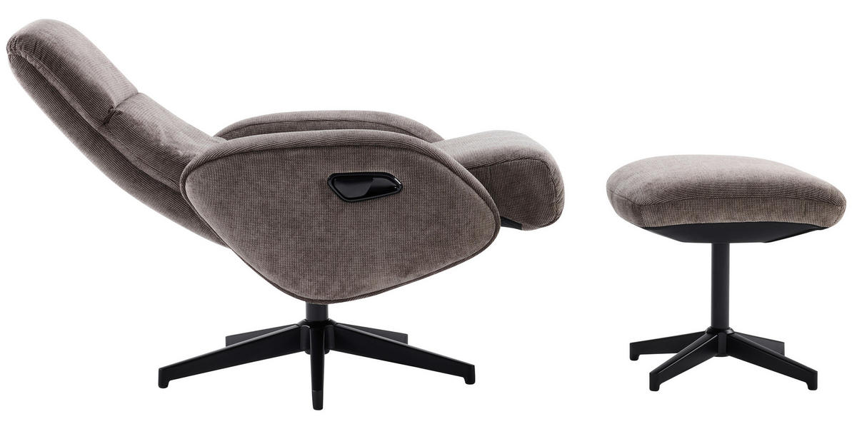 RELAXSESSELSET Webstoff Relaxfunktion, Hocker    - Schwarz/Braun, Design, Textil/Metall (75/107/77cm) - Livetastic
