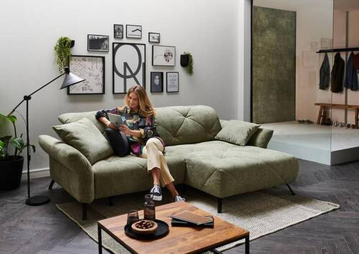 ECKSOFA in Webstoff Grün  - Schwarz/Grün, Design, Textil/Metall (173/244cm) - Moderano