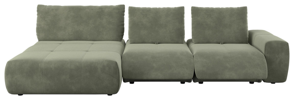 ECKSOFA in Velours Olivgrün  - Schwarz/Olivgrün, Design, Kunststoff/Textil (174/347cm) - Xora