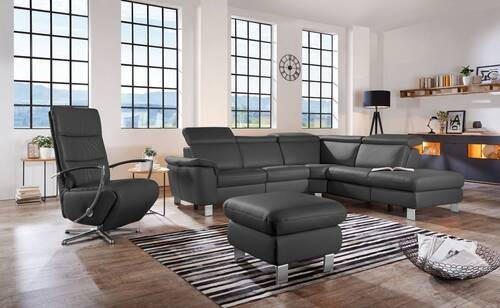 ECKSOFA in Echtleder Anthrazit  271/239 cm  - Anthrazit/Alufarben, Design, Leder/Metall (271/239cm) - Cantus