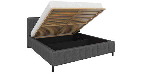 POLSTERBETT gepolstertes Kopfteil, Lattenrost, Bettkasten Anthrazit 180/200 cm  - Anthrazit/Schwarz, Design, Holz/Textil (180/200cm) - Carryhome