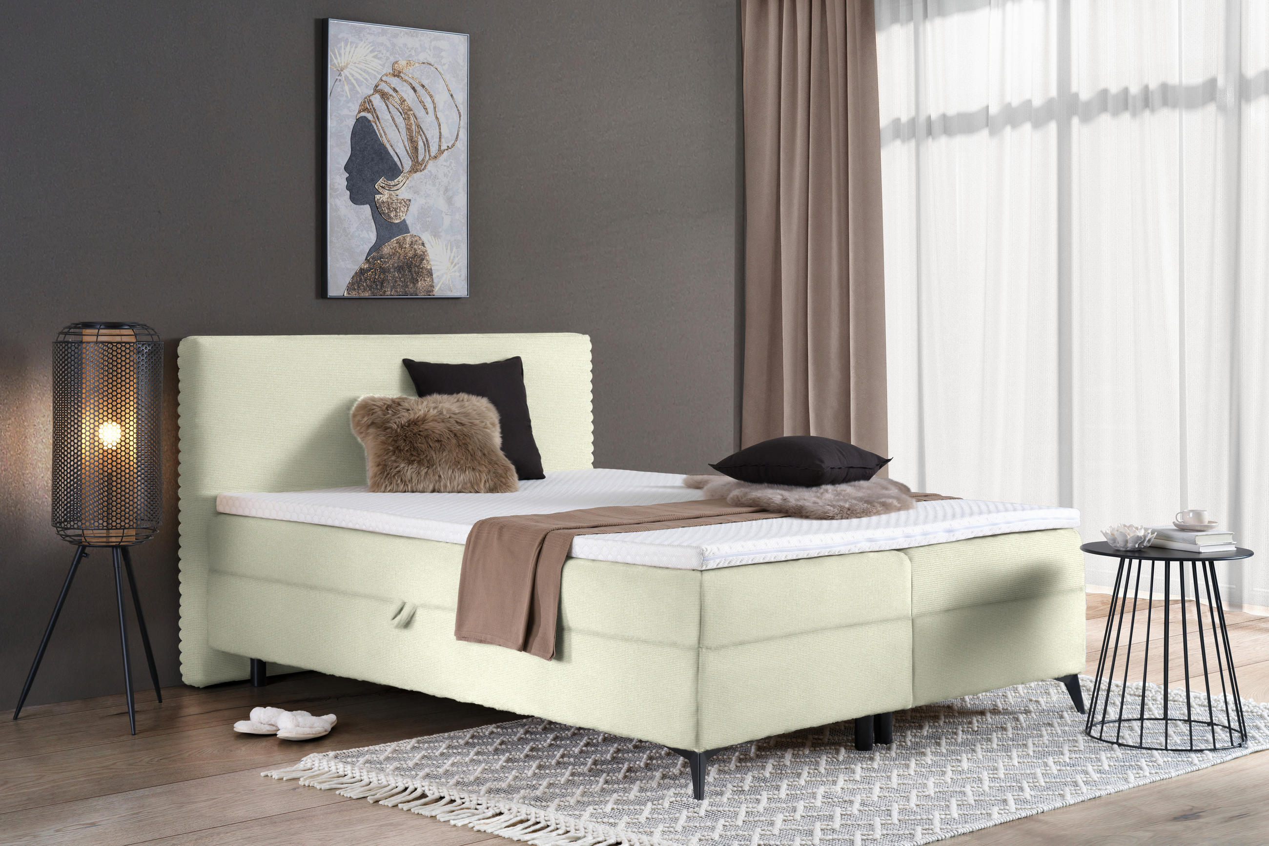 BOXBETT 160/200 cm  in Creme  - Creme/Schwarz, Design, Holz/Holzwerkstoff (160/200cm) - Xora