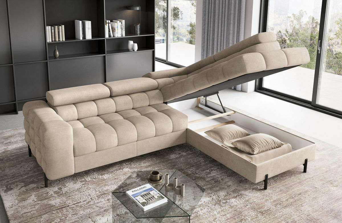 ECKSOFA FERUCCE in Chenille Beige  276/200 cm  - Beige/Schwarz, Design, Textil/Metall (276/200cm) - MID.YOU