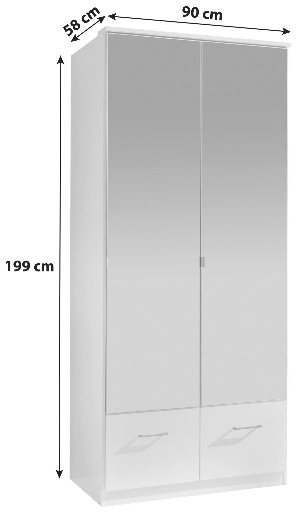 DREHTÜRENSCHRANK in Weiss  - Weiss/Alufarben, Konventionell, Glas/Holzwerkstoff (90/199/58cm) - MID.YOU