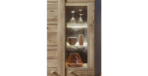 VITRINE Eiche furniert, massiv Eichefarben, Schieferfarben - Schieferfarben/Eichefarben, KONVENTIONELL, Glas/Holz (89/205/38cm) - Voleo