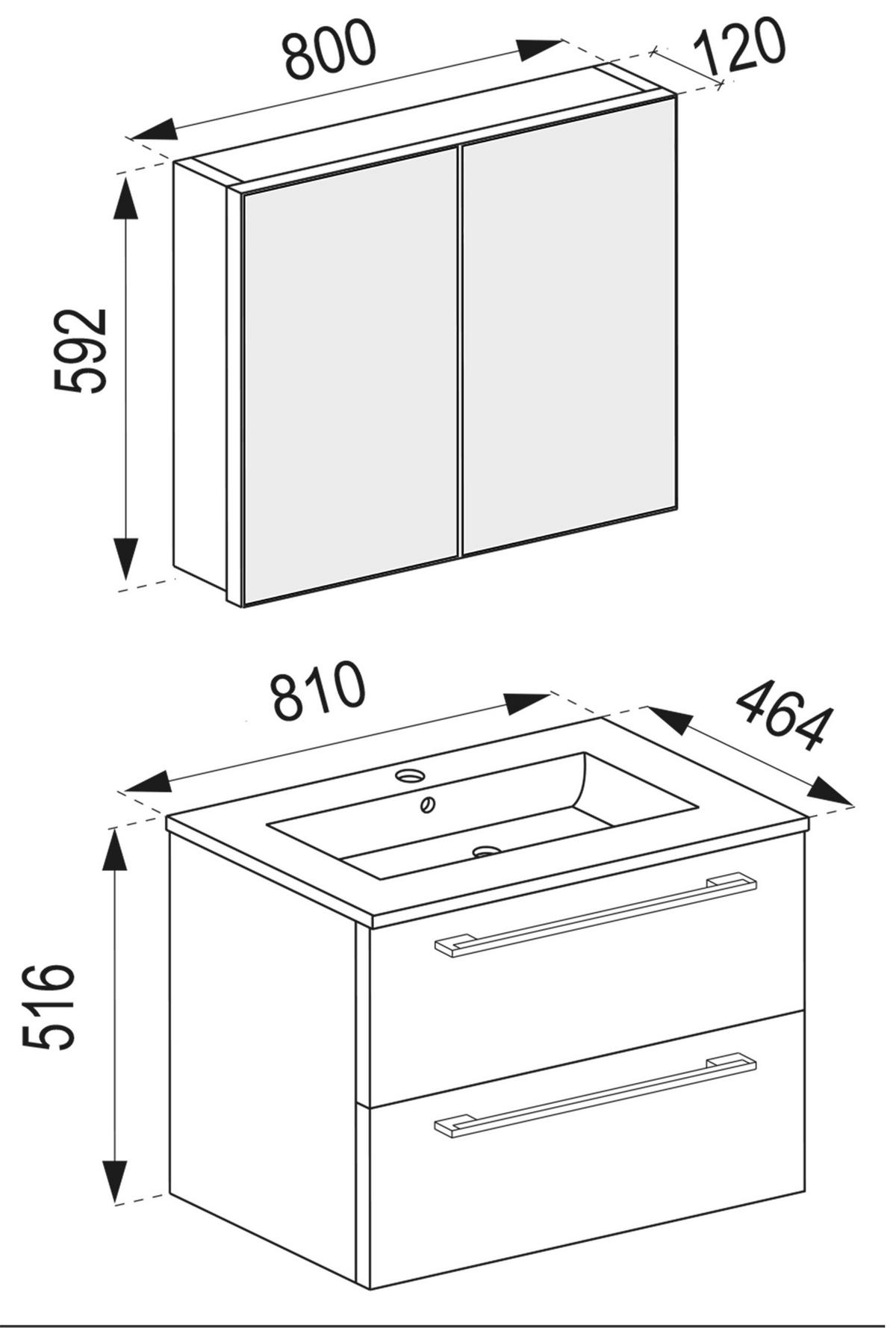 BADEZIMMER 3-teilig  in 80 cm  - Weiss/Alufarben, Modern, Keramik/Holzwerkstoff (80cm) - MID.YOU