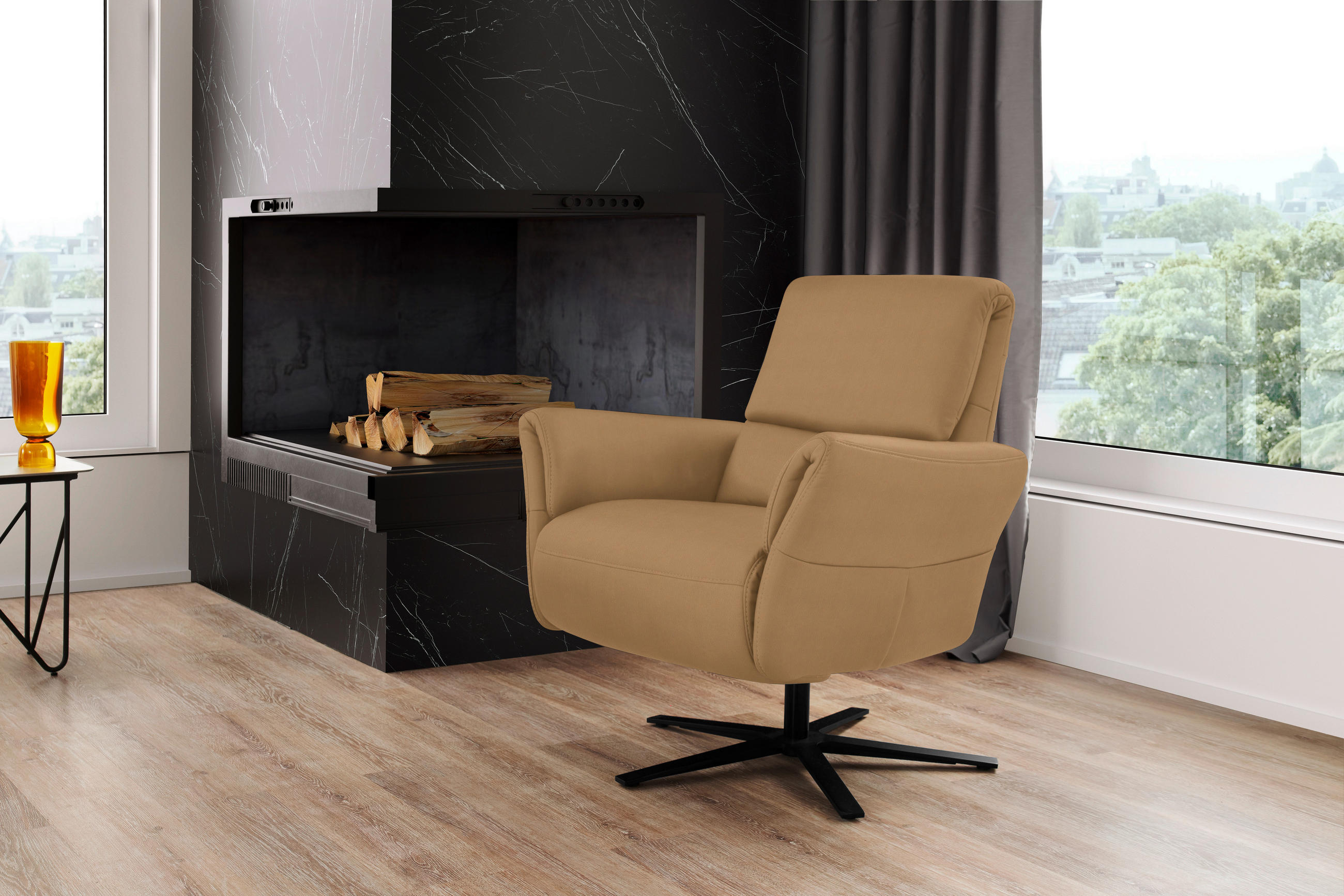 RELAXSESSEL in Leder Honig  - Schwarz/Honig, Design, Leder/Metall (81/118/82cm) - Schöner Wohnen