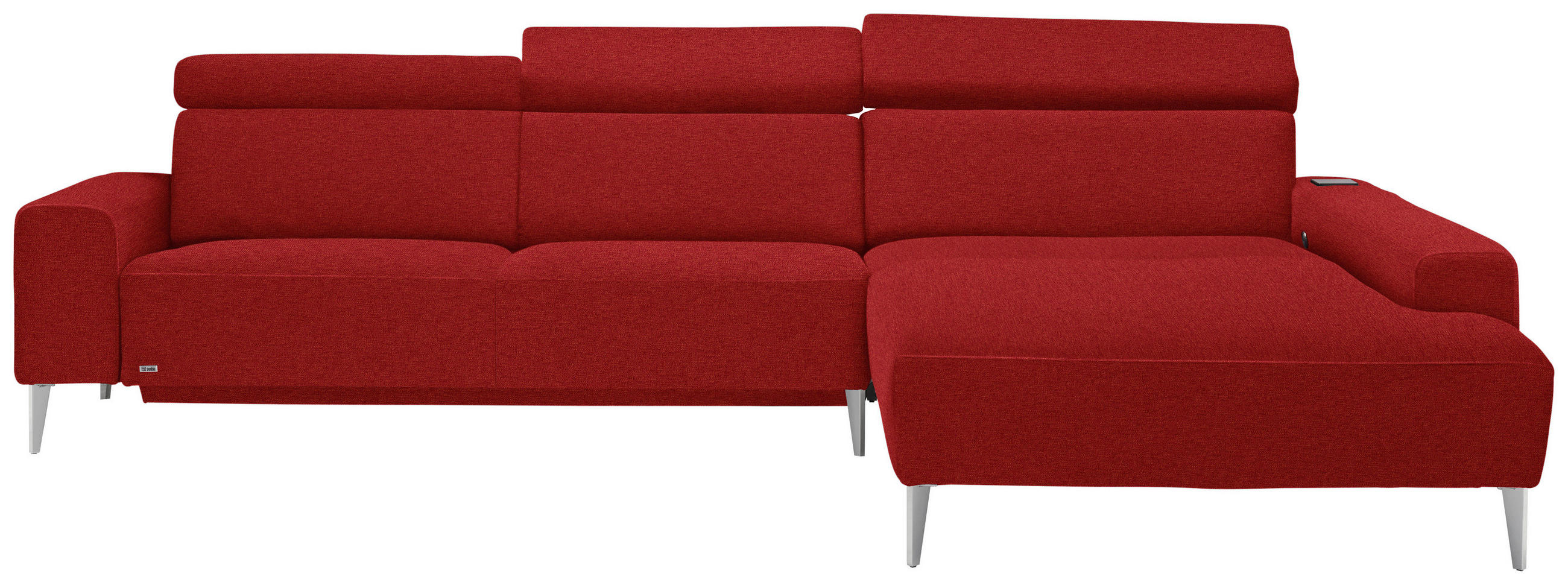 ECKSOFA in Webstoff Rot  308/205 cm  - Rot/Alufarben, Design, Textil (308/205cm) - Sedda