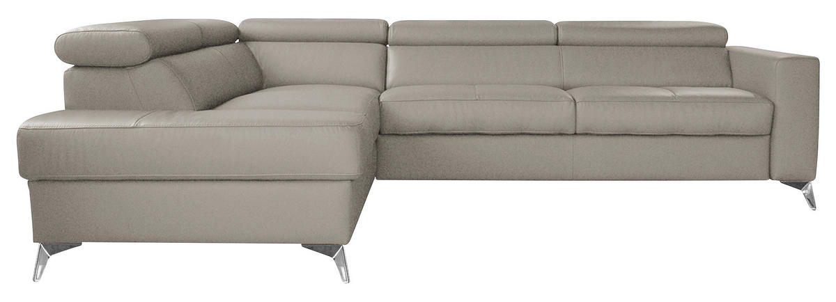 ECKSOFA MONDO Hellgrau Echtleder Lederlook  - Chromfarben/Hellgrau, Design, Leder/Textil (208/286cm) - Livetastic