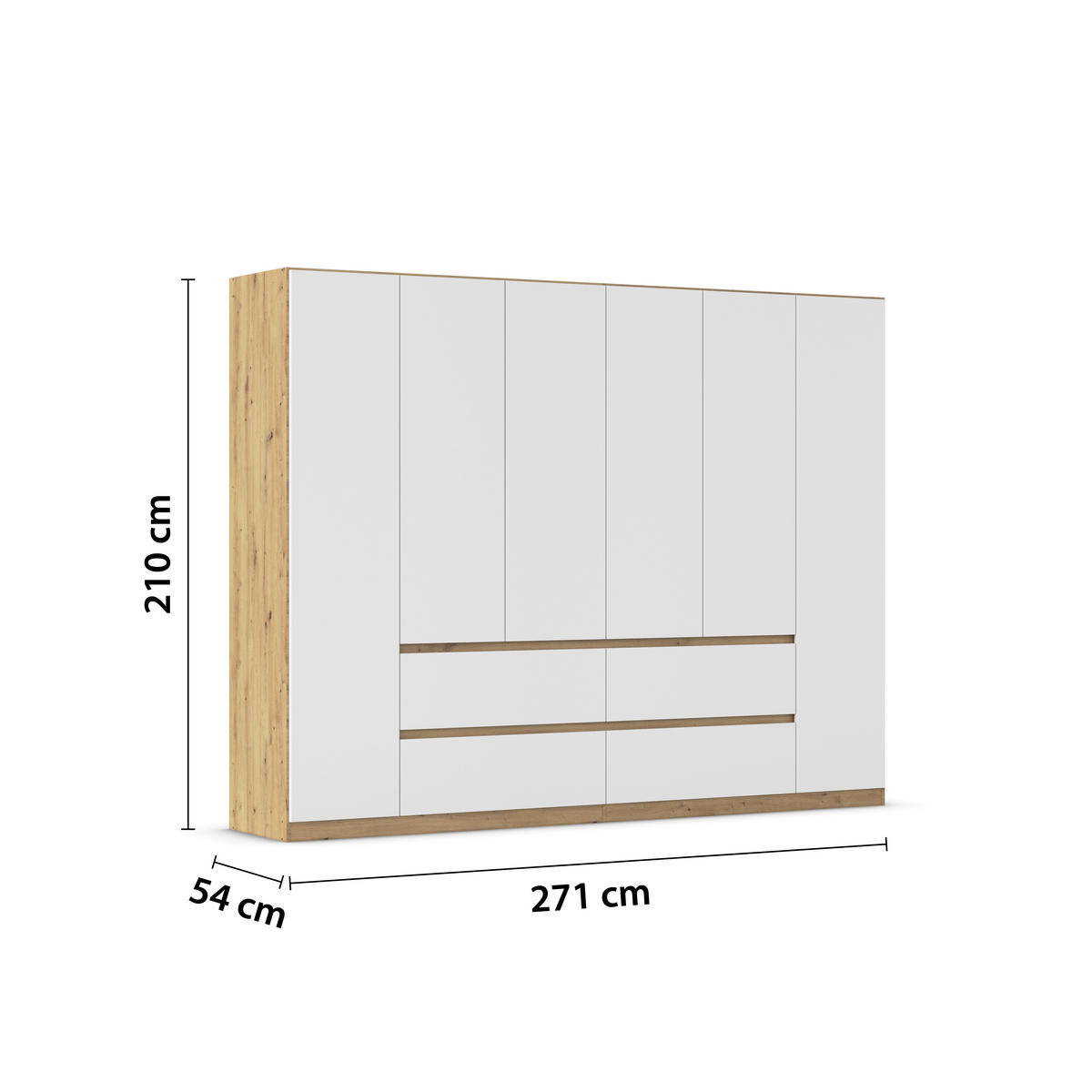 DREHTÜRENSCHRANK in Weiss, Eiche Artisan  - Weiss/Eiche Artisan, Basics, Holzwerkstoff (271/210/54cm) - Rauch Möbel