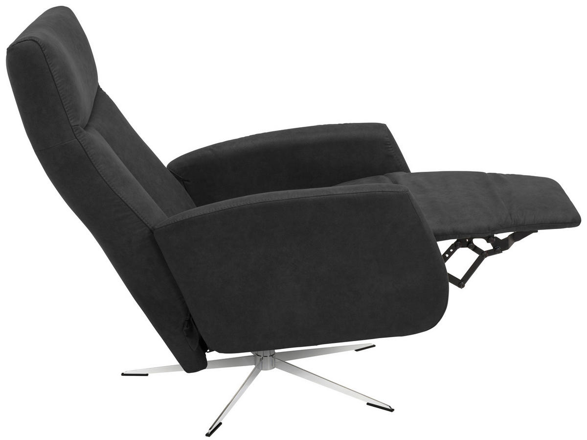 RELAXSESSEL Echtleder Relaxfunktion, Fußteilverstellung    - Silberfarben/Schwarz, Design, Leder/Metall (74/101/84cm) - Welnova