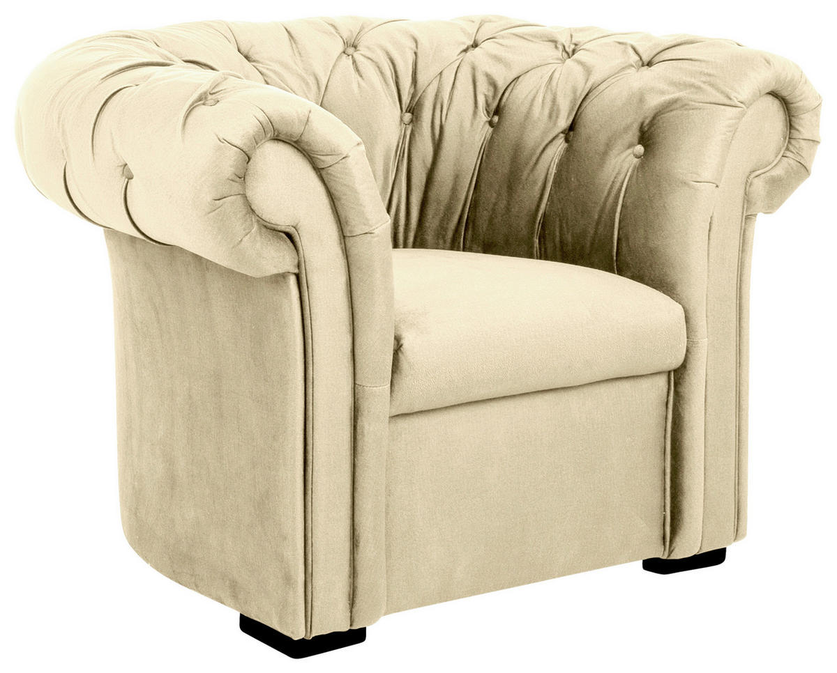 CHESTERFIELD-SESSEL in Velours Beige  - Beige/Schwarz, Design, Holz/Textil (114/78/91cm) - MID.YOU
