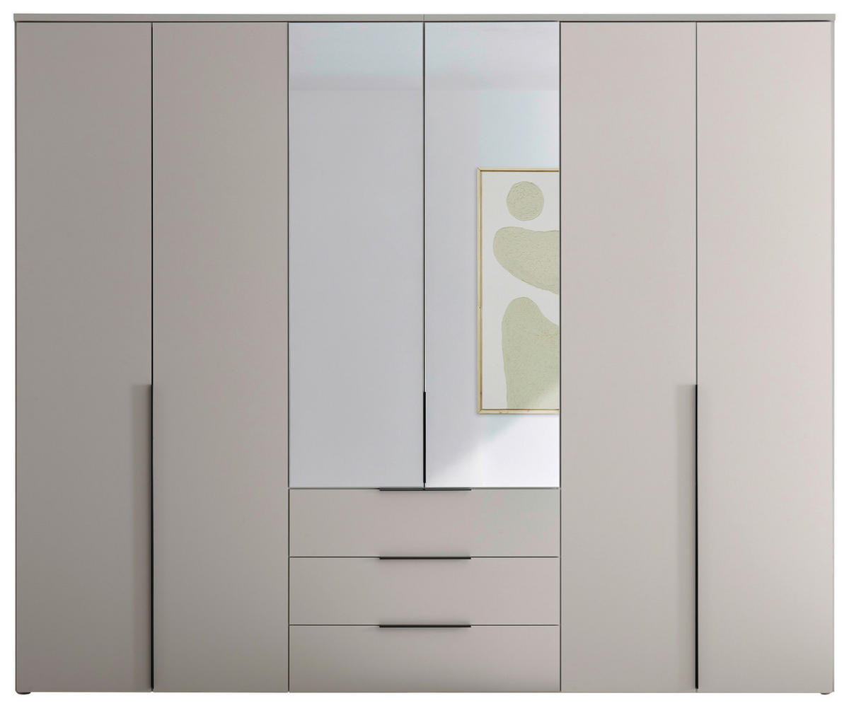 DREHTÜRENSCHRANK 6-türig Kaschmir  - Kaschmir/Schwarz, Design, Glas/Holzwerkstoff (270/225/53cm) - Chameo