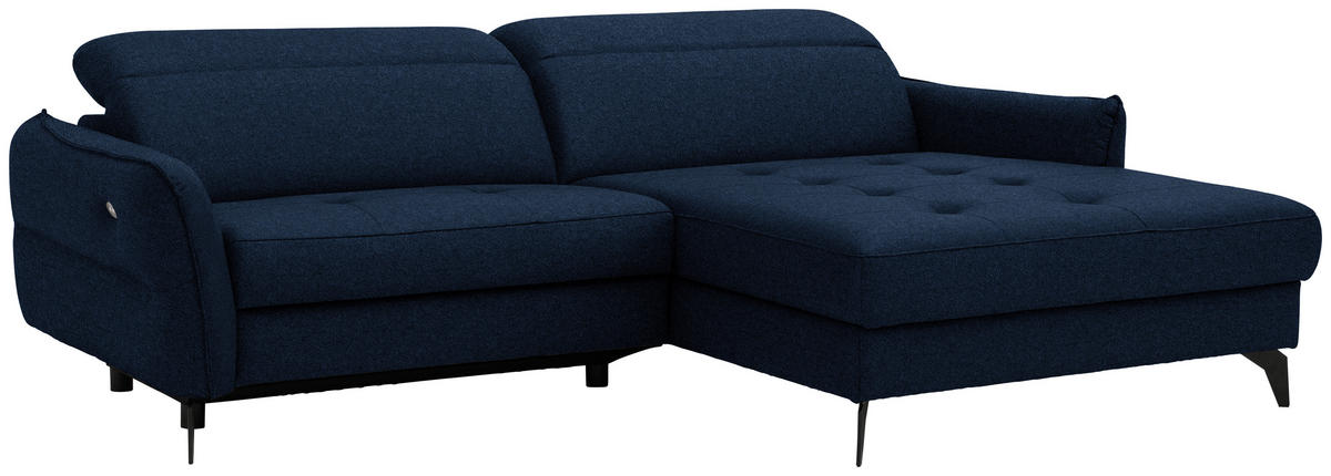 ECKSOFA Flachgewebe Dunkelblau  - Schwarz/Dunkelblau, Design, Textil/Metall (246/175cm) - Celina