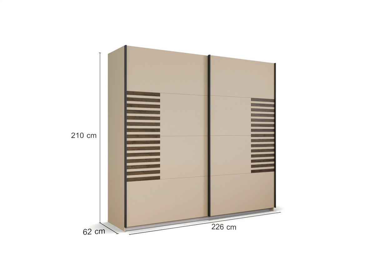 SCHWEBETÜRENSCHRANK 226/210/62 cm 2-türig Champagner, Eiche dunkel  - Eiche dunkel/Champagner, MODERN, Holzwerkstoff/Metall (226/210/62cm) - Rauch Möbel