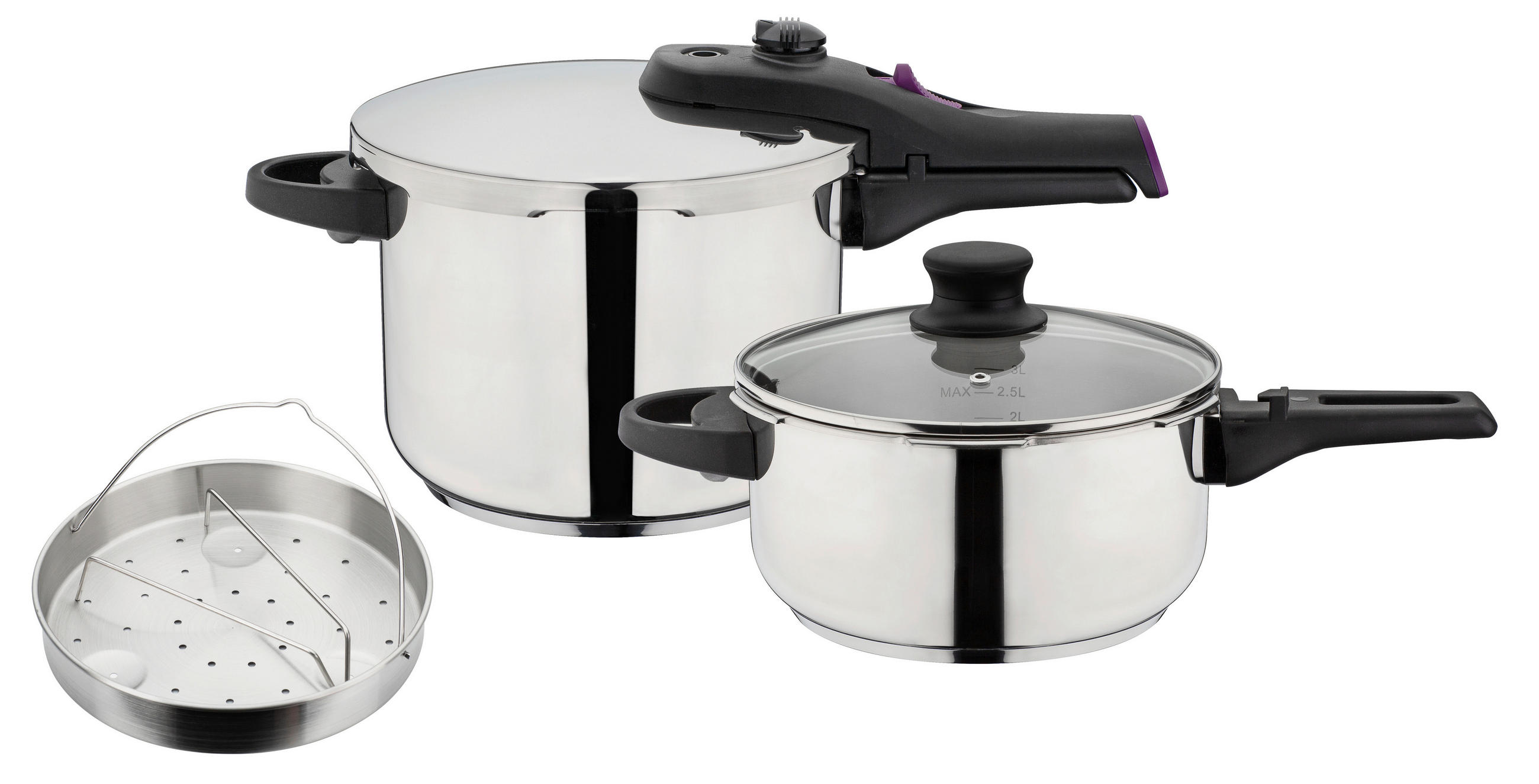 SCHNELLKOCHTOPFSET SYSTEM RAPID 6 + 4 L  - Silberfarben, Basics, Metall (22cm) - GSW