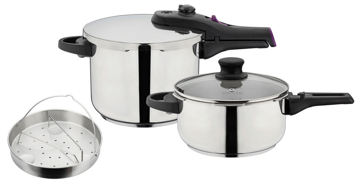 SCHNELLKOCHTOPFSET SYSTEM RAPID 6 + 4 L  - Silberfarben, Basics, Metall (22cm) - GSW