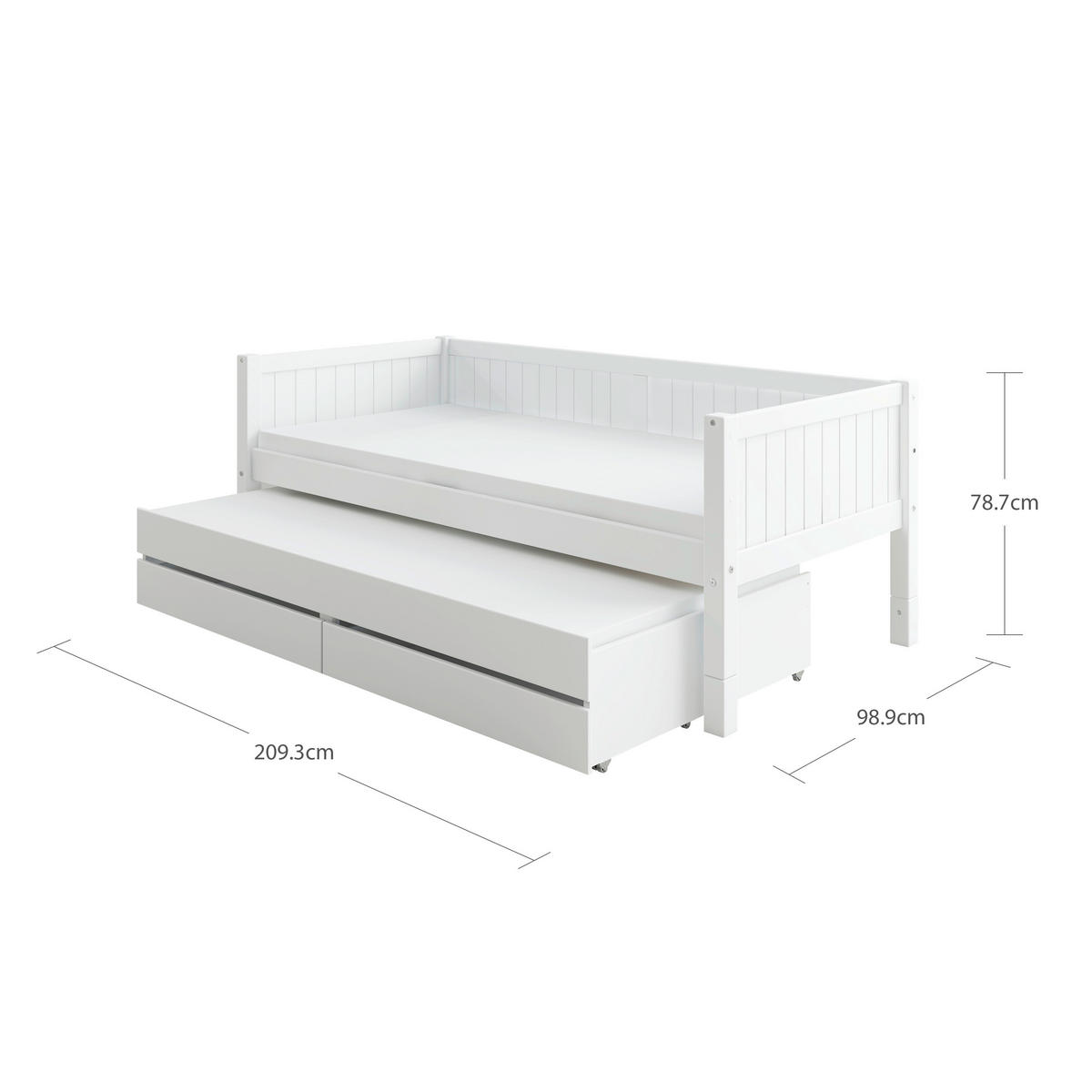 AUSZIEHBETT 90/200 cm,  in Weiß, Bettschubladen, Rollrost für Zusatzbett, Rollrost für Hauptbett  - Weiß, MODERN, Holz (90/200cm) - Chameo