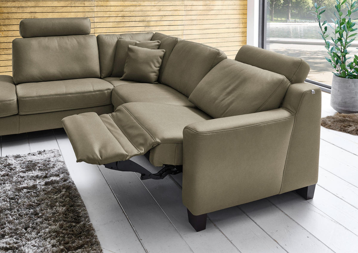 ECKSOFA in Echtleder Olivgrün  - Eichefarben/Olivgrün, Design, Leder/Holz (235/259cm) - Valdera