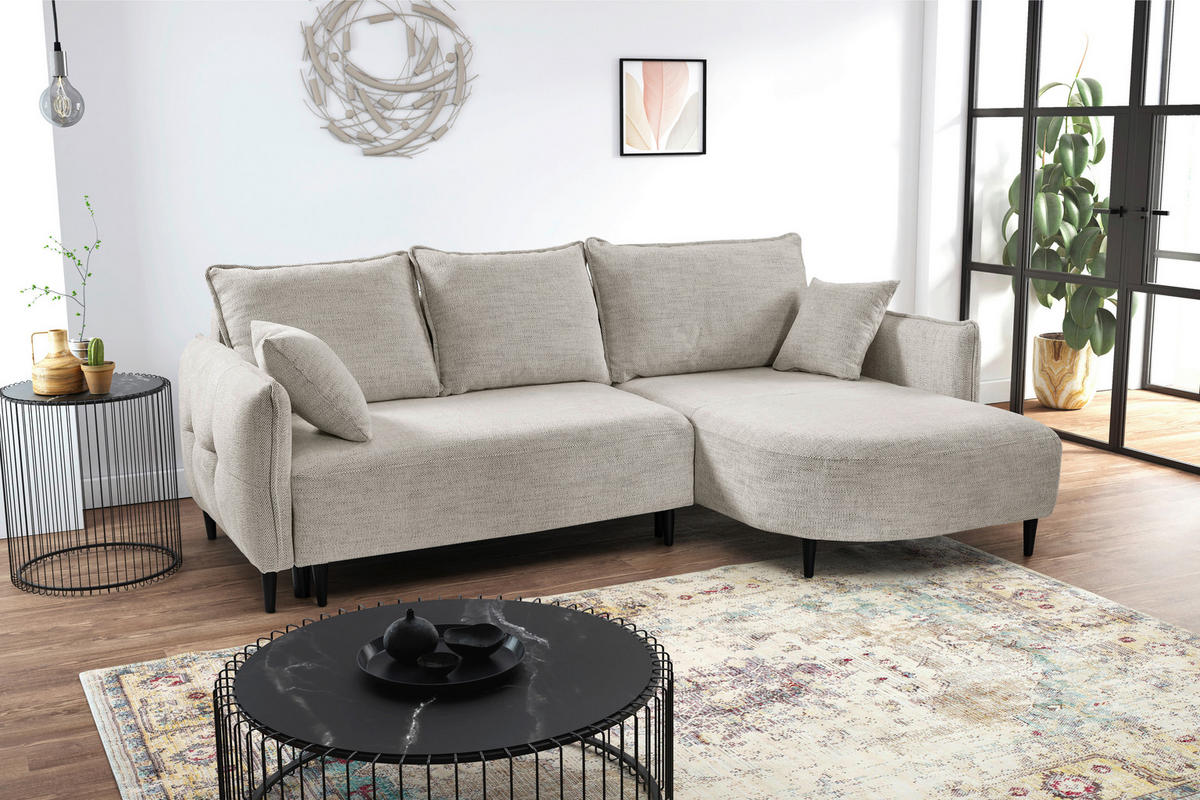 ECKSOFA in Struktur Creme  - Creme/Schwarz, Design, Holz/Textil (244/165cm) - MID.YOU