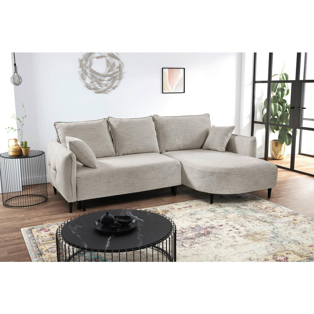 Thumbnail - Mid.you Ecksofa, Creme, Textil, Kiefer, Hartholz, 3-Sitzer, Füllung: Polyurethan (PUR),Polyurethan (Pur), Ottomane recht...