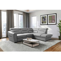 ECKSOFA  in Lederlook Echtleder Platinfarben  - Platinfarben/Wengefarben, Design, Leder/Holz (260/212cm) - Celina Home