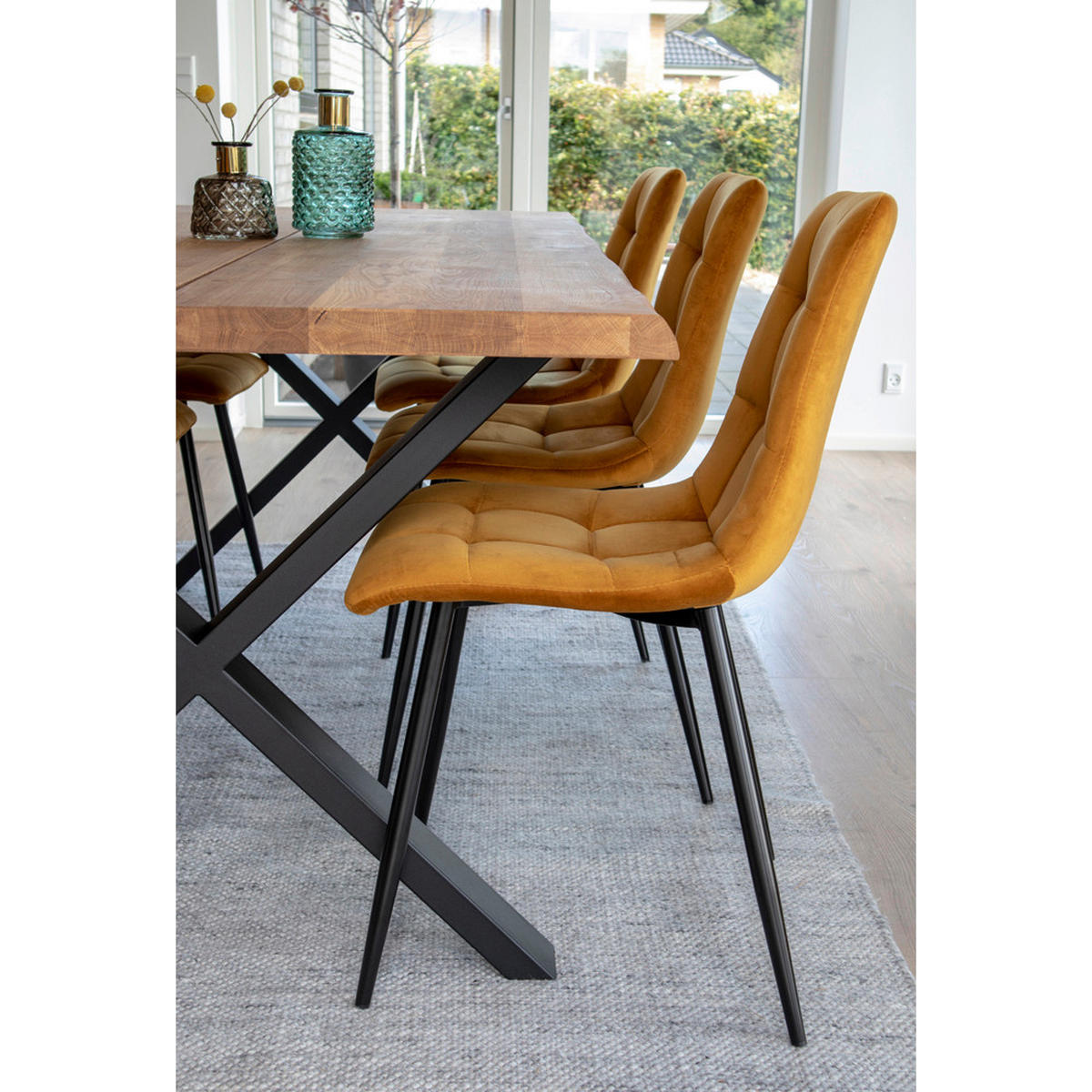 STOLSET 2 styck sammet  - svart/senapsgul, Modern, metall/textil (44/86/55cm) - MID.YOU