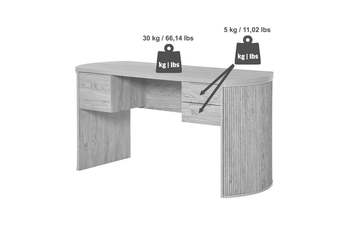SCHREIBTISCH 148/59/75,2 cm Eichefarben Stauraum  - Eichefarben/Alufarben, MODERN, Holzwerkstoff/Metall (148/59/75,2cm) - MID.YOU