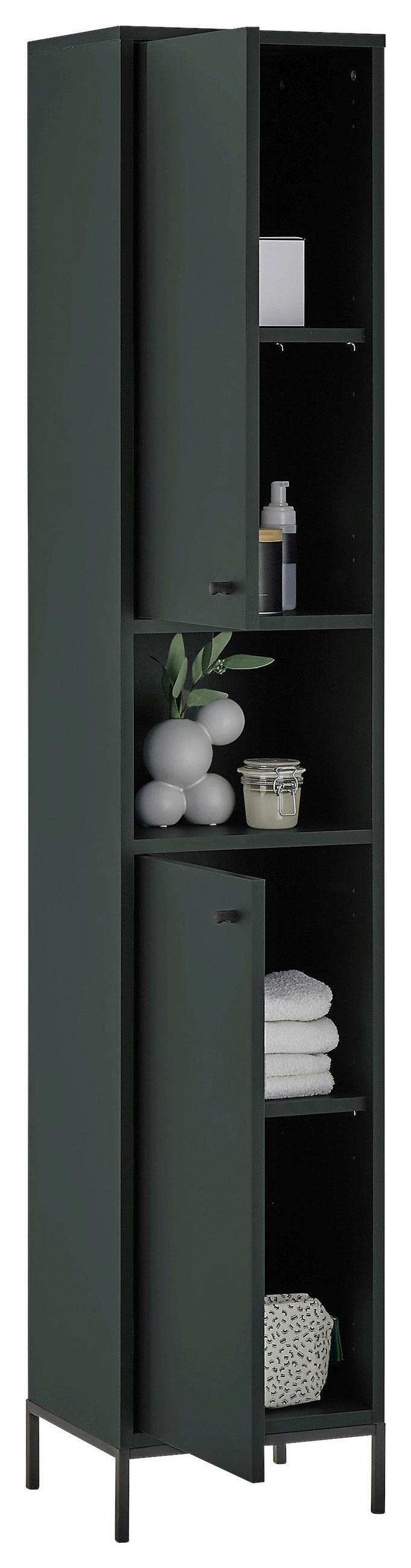 HOCHSCHRANK 38/197/32 cm  - Dunkelgrün/Schwarz, KONVENTIONELL, Holzwerkstoff/Metall (38/197/32cm) - Xora