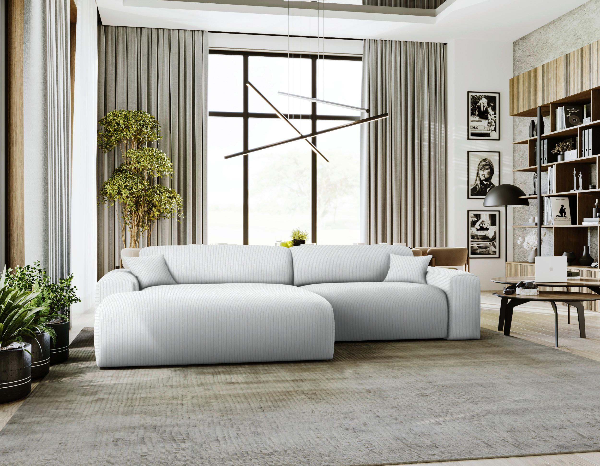 ECKSOFA in Velours, Feincord Silberfarben  178/292 cm  - Silberfarben/Schwarz, Design, Kunststoff/Textil (178/292cm) - home24
