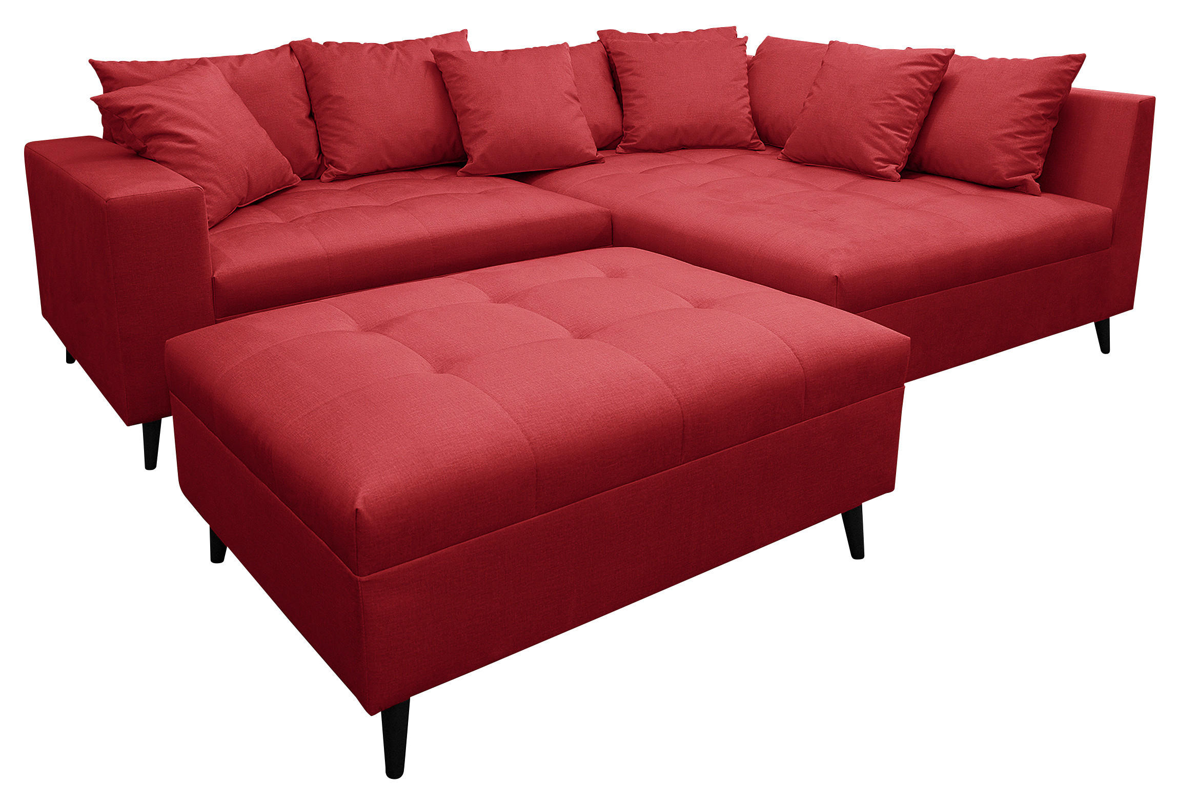 Ecksofa inkl. Hocker tekstil  crvena   - crna/crvena, Design, tekstil/drvo (247/174cm) - MID.YOU