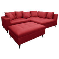 Ecksofa inkl. Hocker in Mikrofaser Rot  - Rot/Schwarz, Design, Holz/Textil (247/174cm) - MID.YOU