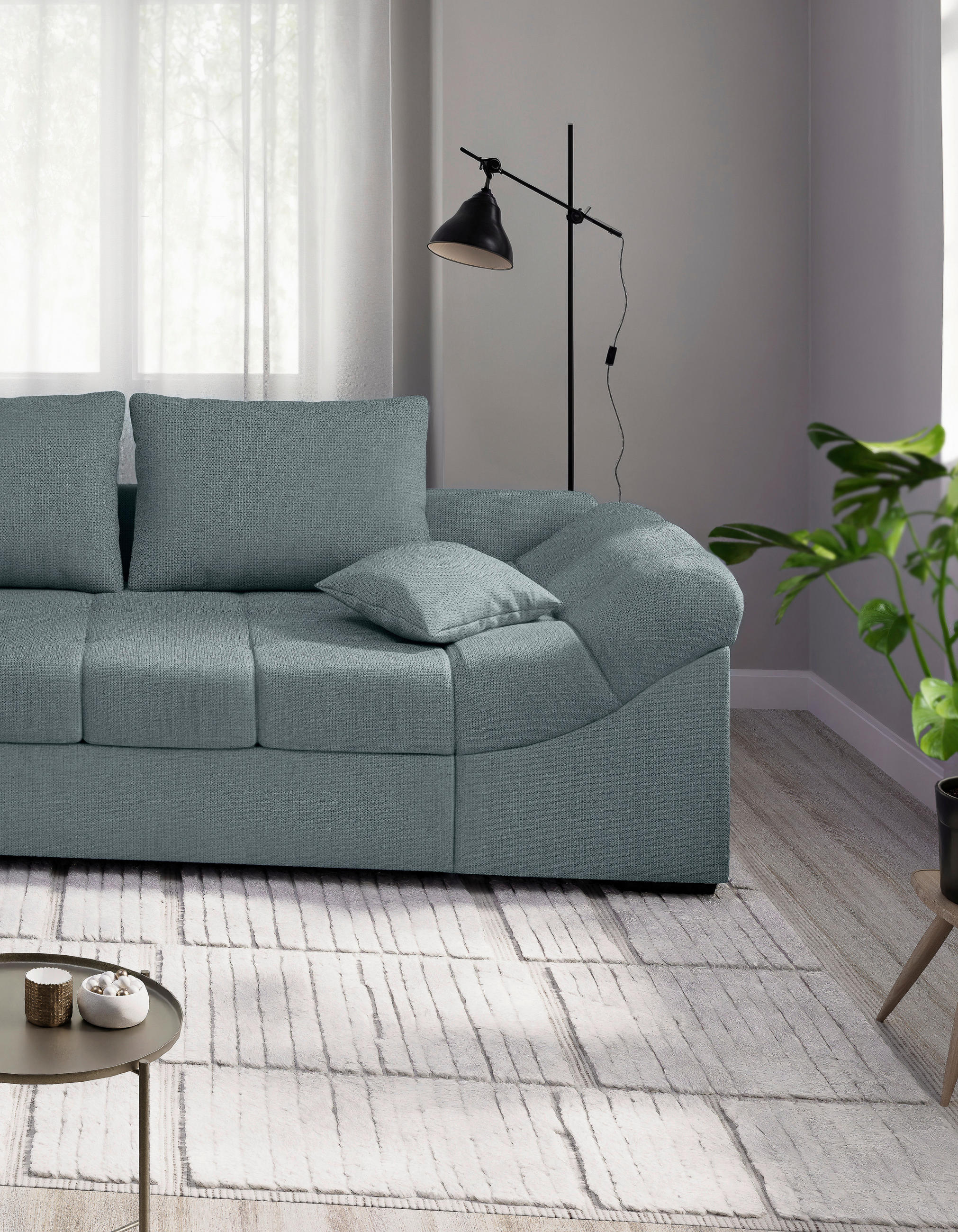 Thumbnail - Mid.you Eckschlafsofa Alvito, Mintgrün, Textil, Buche, 4-Sitzer, Füllung: Schaumstoff, 298x202 cm, Made in EU, Liegefunk...