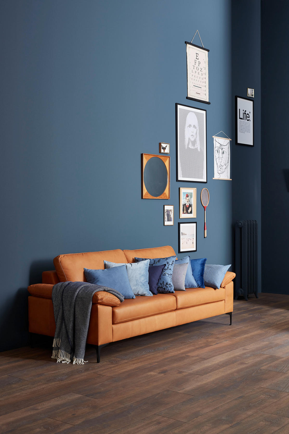 3-SITZER-SOFA in Leder Cognac  - Cognac/Schwarz, Design, Leder/Metall (224/86/97cm) - Schöner Wohnen