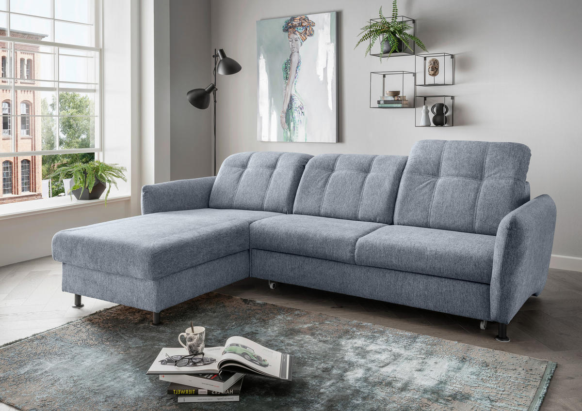 ECKSOFA in Chenille Hellblau  - Schwarz/Hellblau, Modern, Textil/Metall (184/267cm) - Livetastic