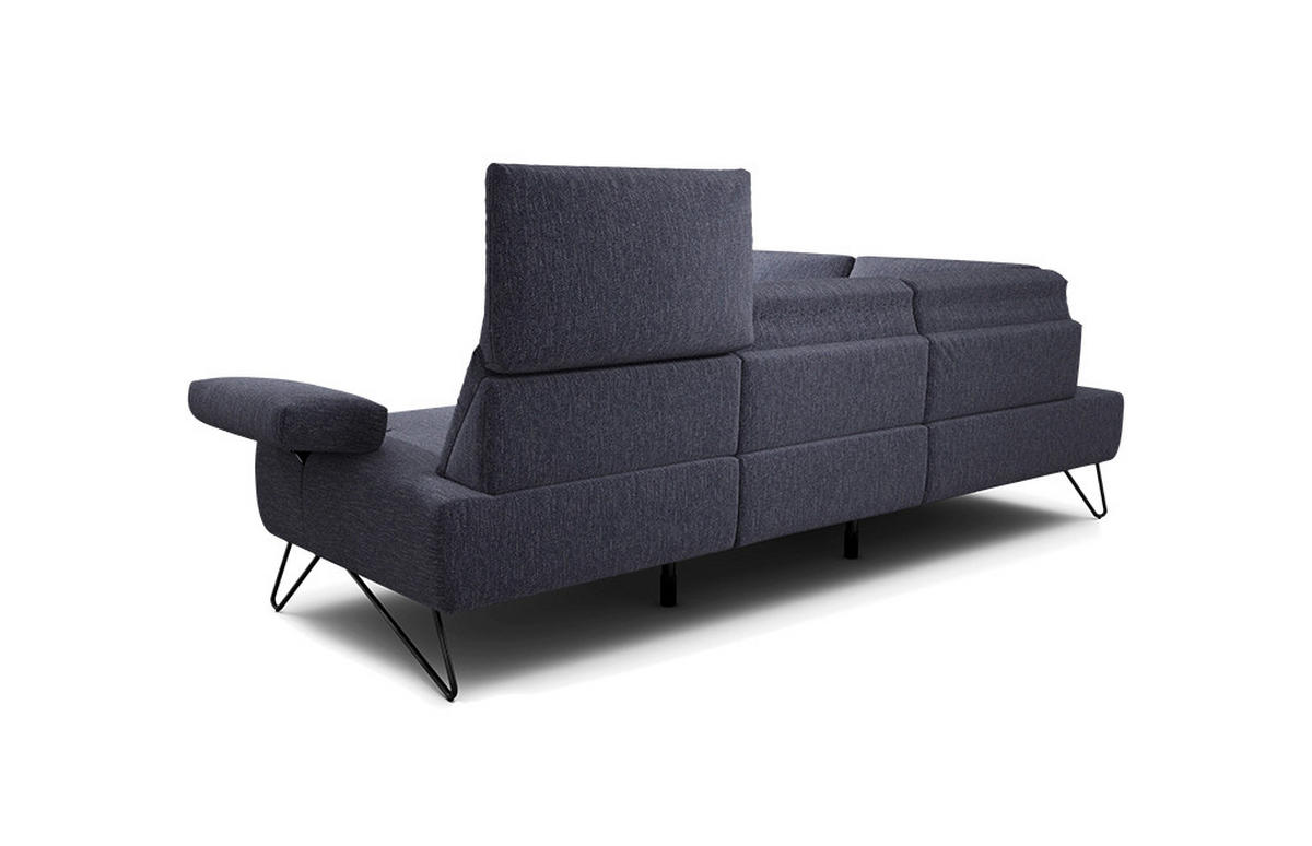 ECKSOFA in Chenille Blau  193/256 cm  - Blau/Schwarz, Design, Textil/Metall (193/256cm) - SENSOO