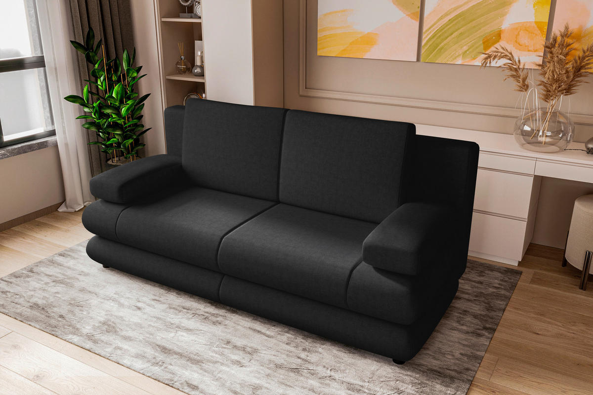 SCHLAFSOFA  mit Liegefunktion, Rücken echt Mikrofaser Anthrazit  - Anthrazit/Schwarz, KONVENTIONELL, Kunststoff/Textil (212/93/90cm) - Carryhome